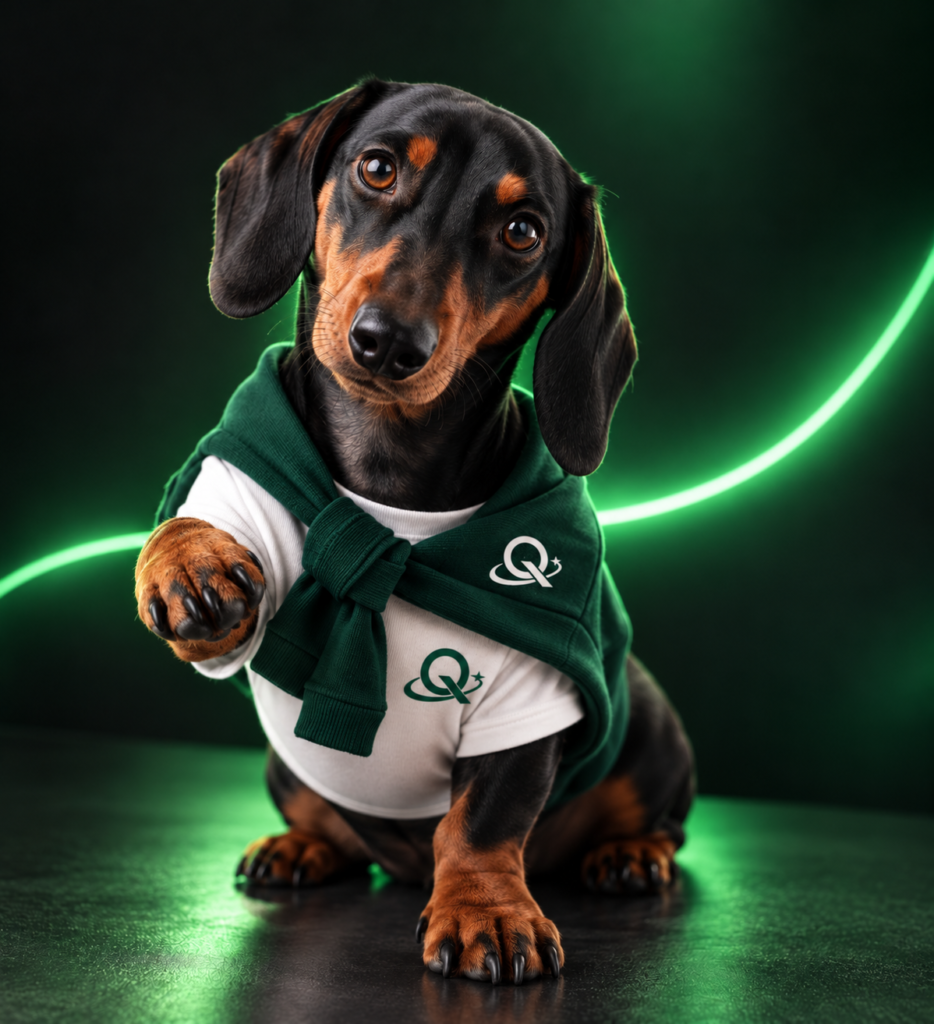 Guaro, perro salchicha y mascota de QuinConnection, marca de estrategia y sistemas digitales